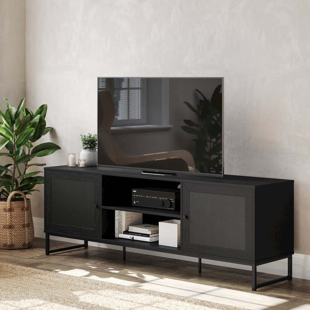Malaki Mid-Century Modern 65 Inch TV Stand, TV Stand for up to 70" TV's, Black. Picture 3