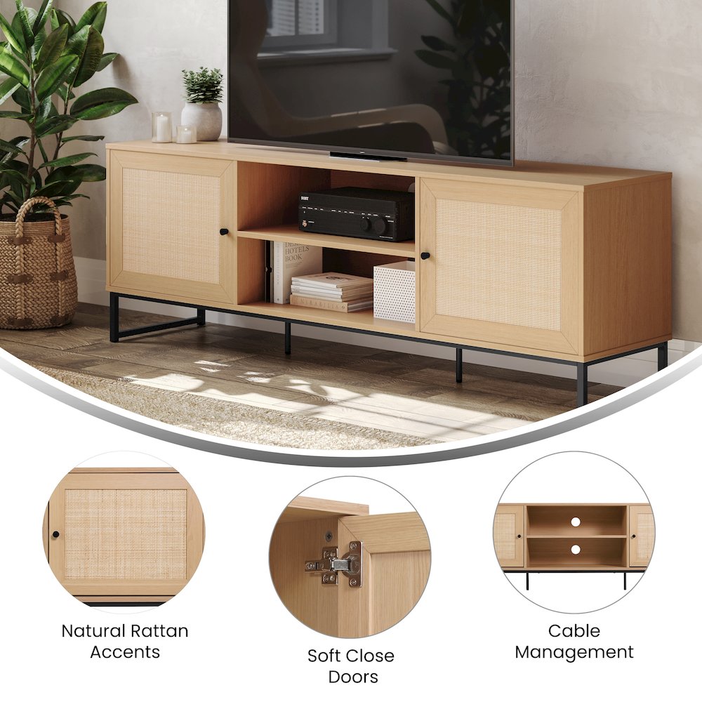 Malaki Mid-Century Modern 65 Inch TV Stand, TV Stand for up to 70" TV's,Natural. Picture 2