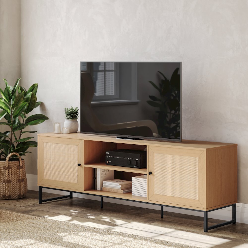 Malaki Mid-Century Modern 65 Inch TV Stand, TV Stand for up to 70" TV's,Natural. Picture 3
