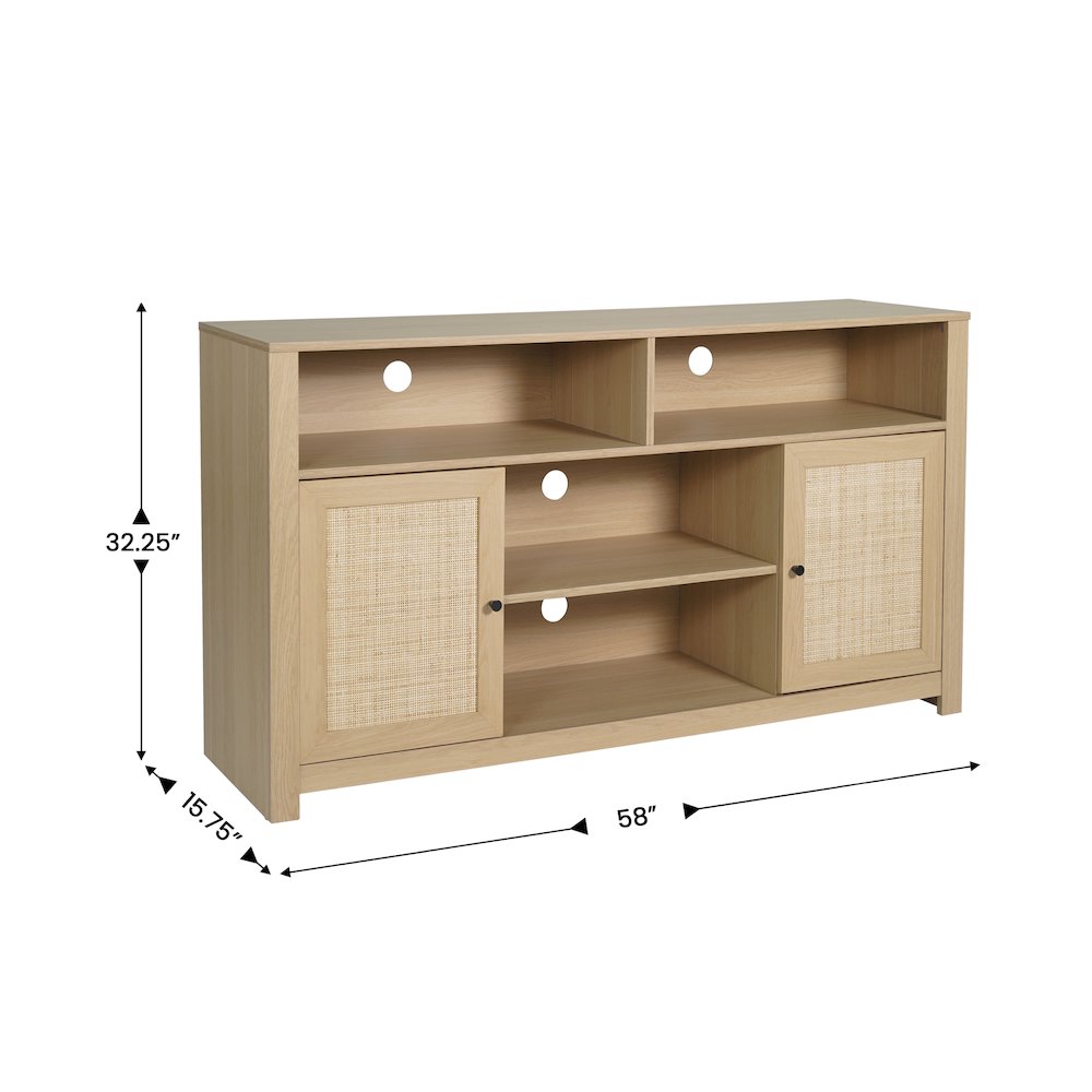 Modern 58 Inch Buffet Sideboard, TV Stand for up to 65" TV's, Natural/Rattan. Picture 4