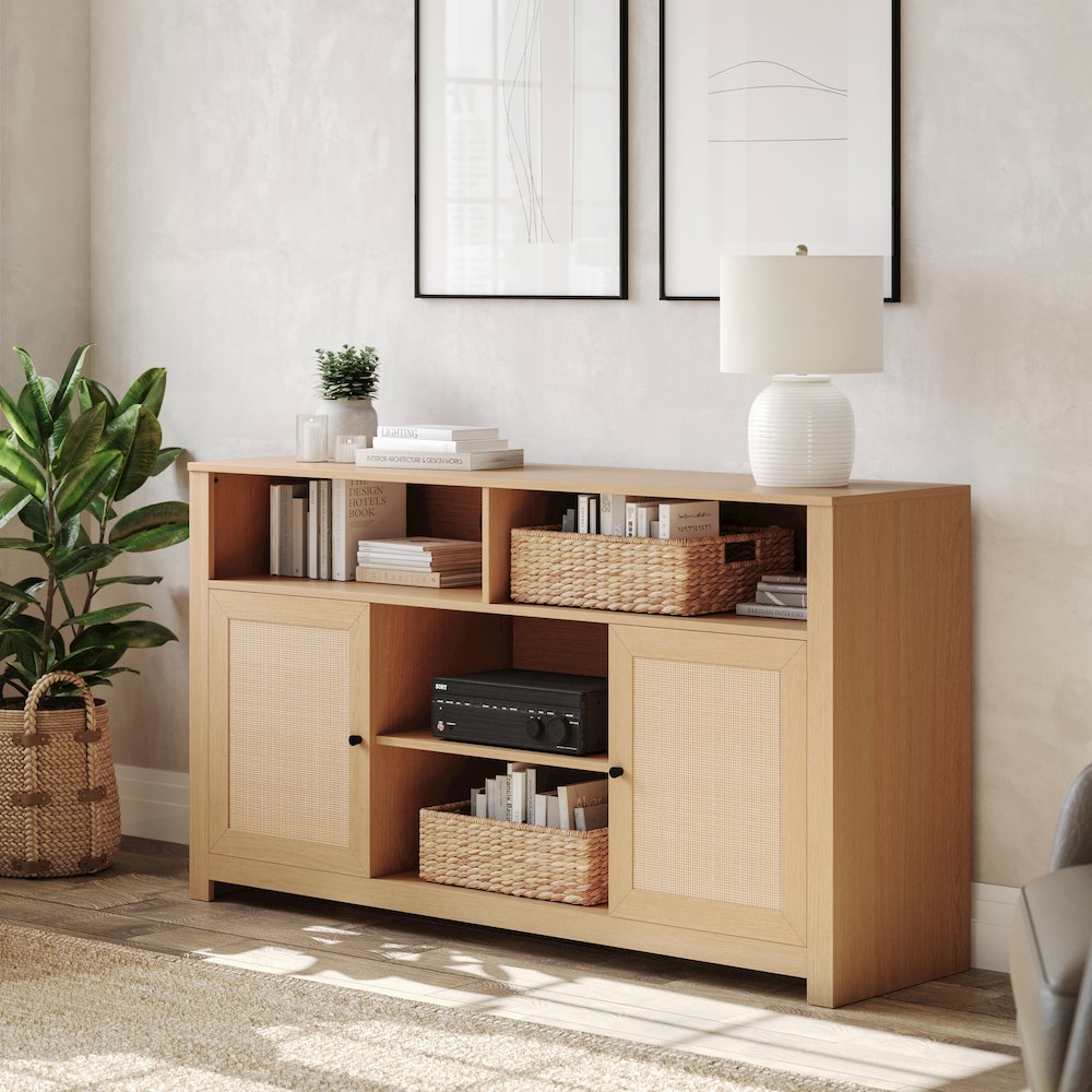 Modern 58 Inch Buffet Sideboard, TV Stand for up to 65" TV's, Natural/Rattan. Picture 3