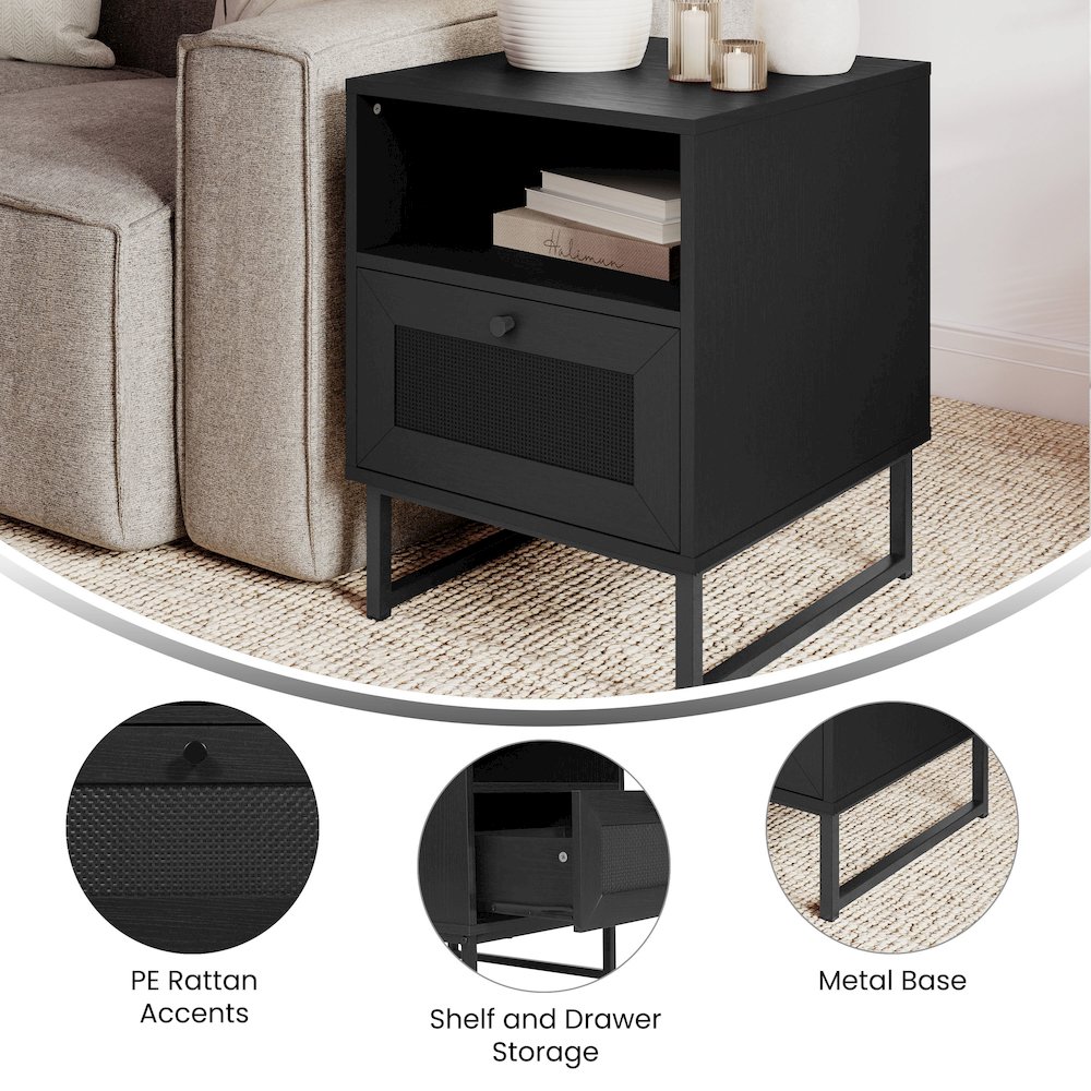 Malaki Mid-Century Modern Nightstand or End Table, Black. Picture 2