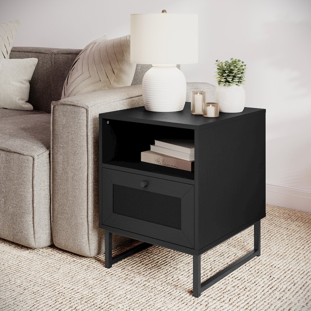 Malaki Mid-Century Modern Nightstand or End Table, Black. Picture 5
