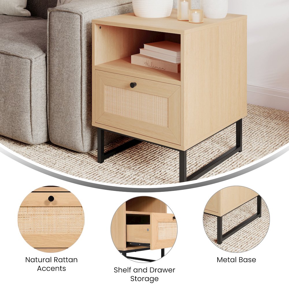 Malaki Mid-Century Modern Nightstand or End Table, Natural. Picture 2