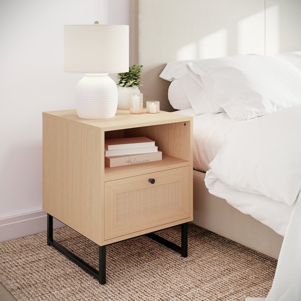 Malaki Mid-Century Modern Nightstand or End Table, Natural. Picture 3