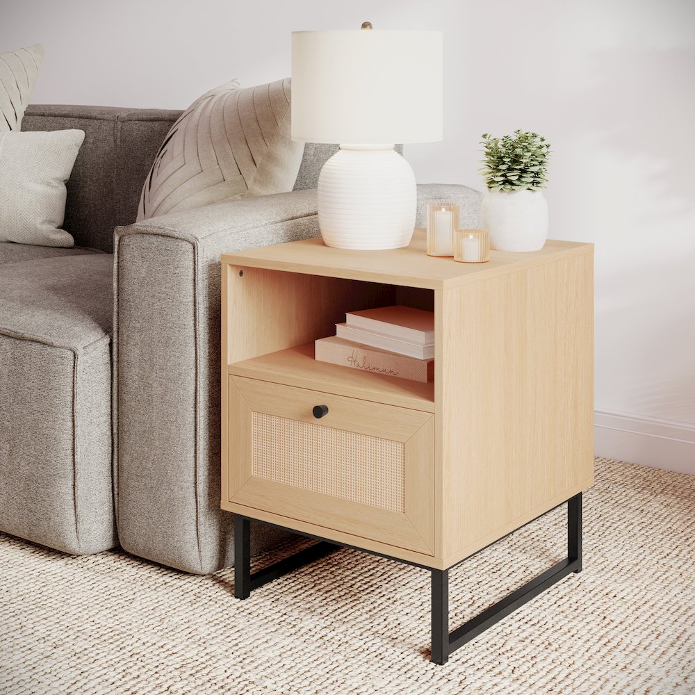 Malaki Mid-Century Modern Nightstand or End Table, Natural. Picture 5