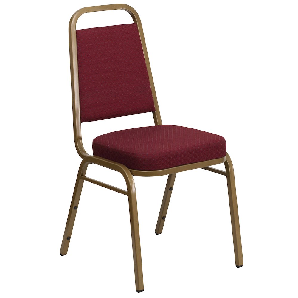Trapezoidal Back Stacking Banquet Chair in Burgundy Fabric - Gold Frame. Picture 1