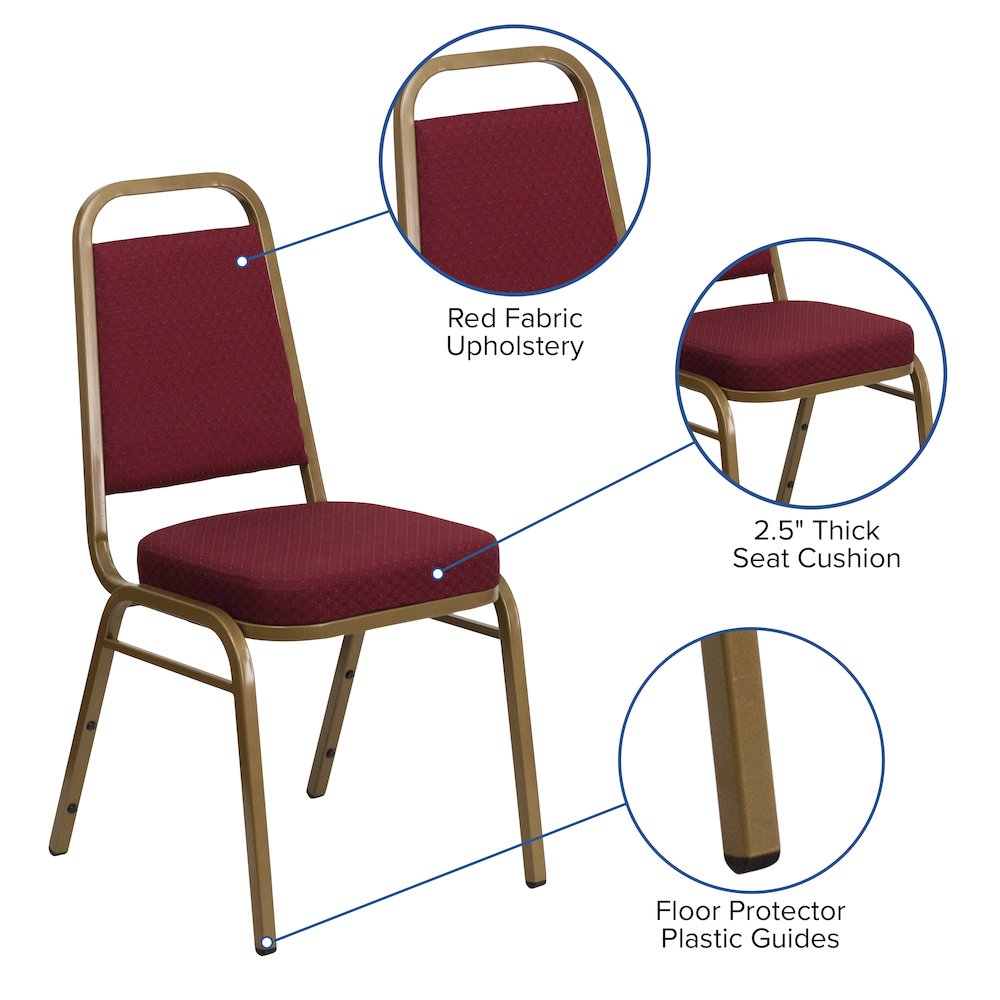 Trapezoidal Back Stacking Banquet Chair in Burgundy Fabric - Gold Frame. Picture 5
