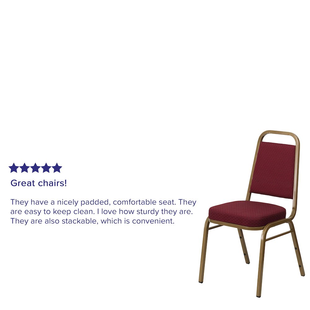 Trapezoidal Back Stacking Banquet Chair in Burgundy Fabric - Gold Frame. Picture 4