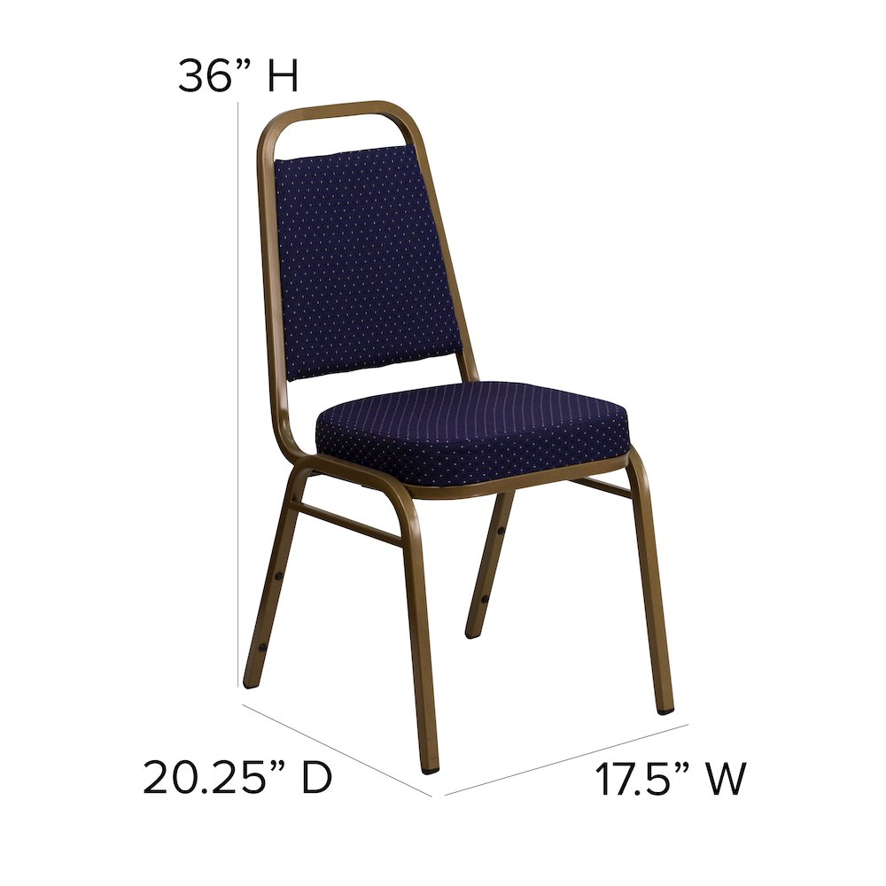 Trapezoidal Back Stacking Banquet Chair in Navy Patterned Fabric - Gold Frame. Picture 6