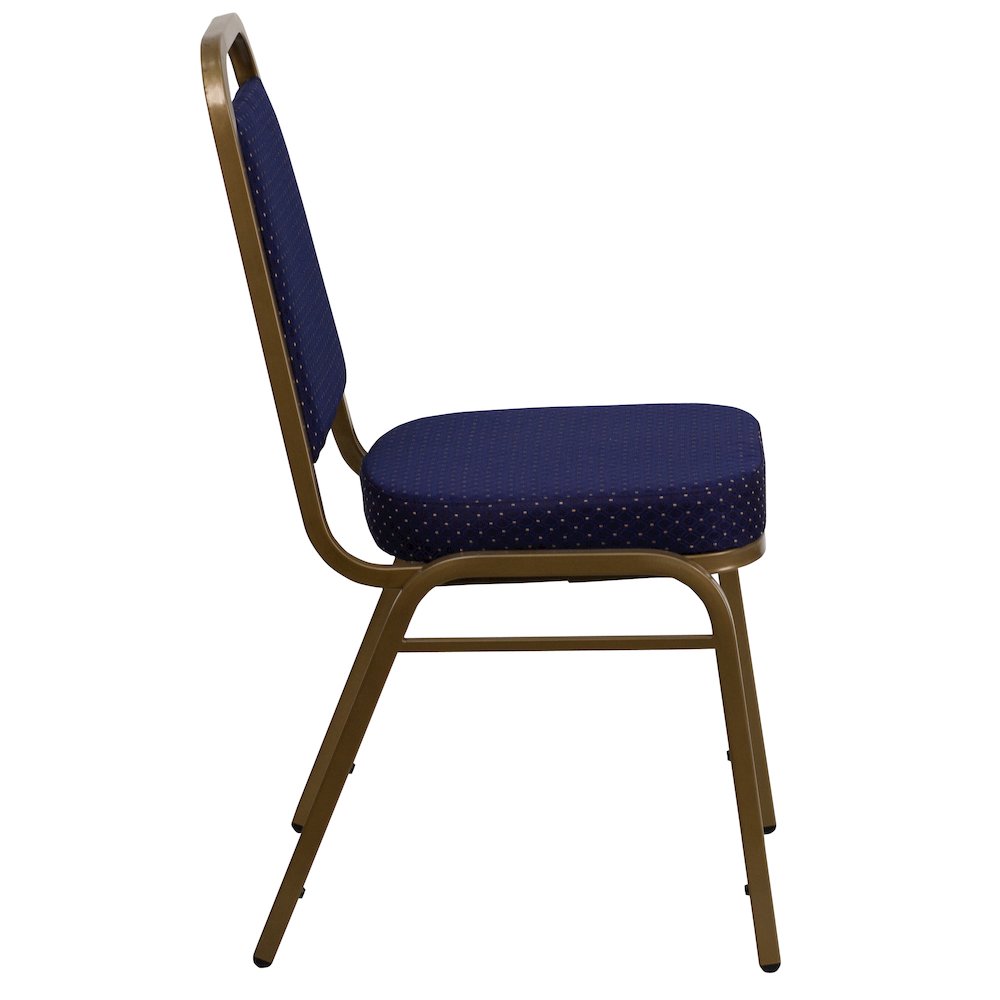 Trapezoidal Back Stacking Banquet Chair in Navy Patterned Fabric - Gold Frame. Picture 9