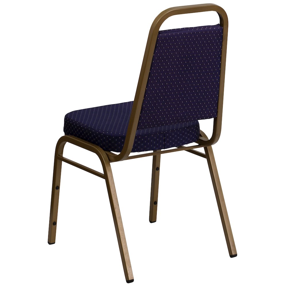 Trapezoidal Back Stacking Banquet Chair in Navy Patterned Fabric - Gold Frame. Picture 7