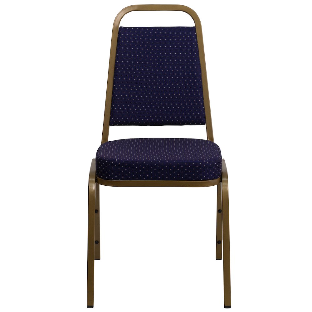 Trapezoidal Back Stacking Banquet Chair in Navy Patterned Fabric - Gold Frame. Picture 10