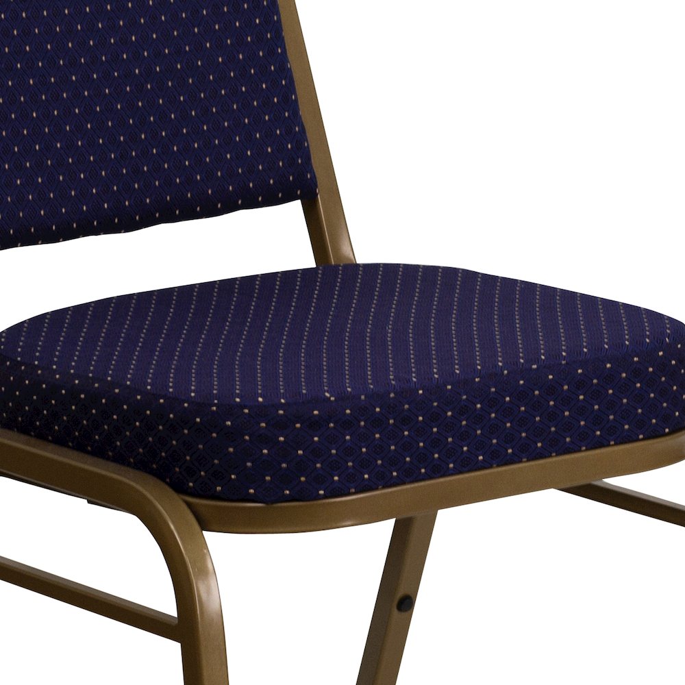 Trapezoidal Back Stacking Banquet Chair in Navy Patterned Fabric - Gold Frame. Picture 13