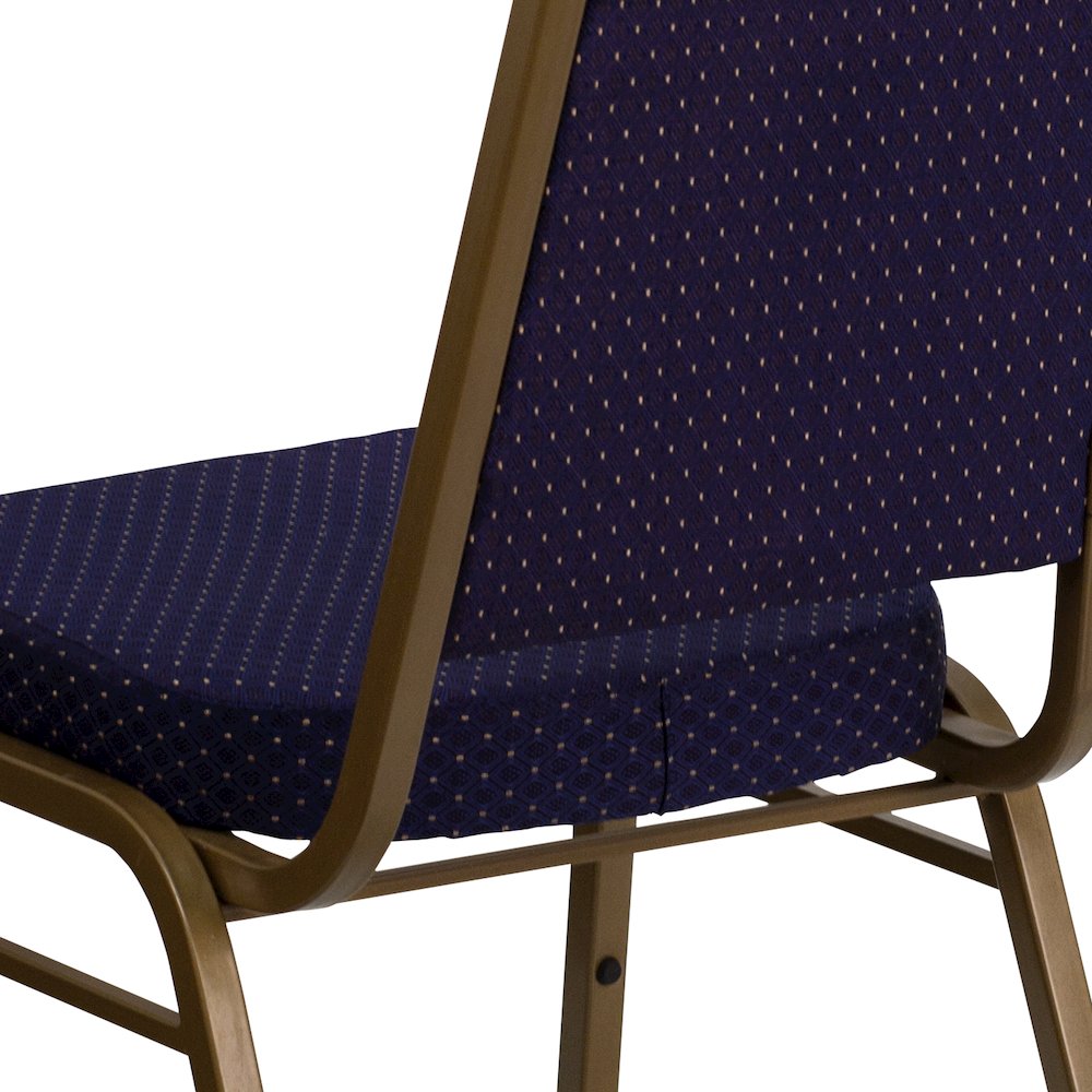 Trapezoidal Back Stacking Banquet Chair in Navy Patterned Fabric - Gold Frame. Picture 12