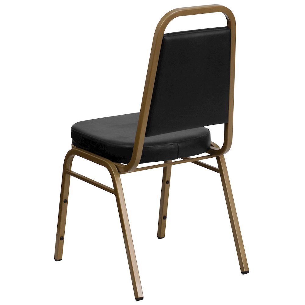 Trapezoidal Back Stacking Banquet Chair in Black Vinyl - Gold Frame. Picture 4