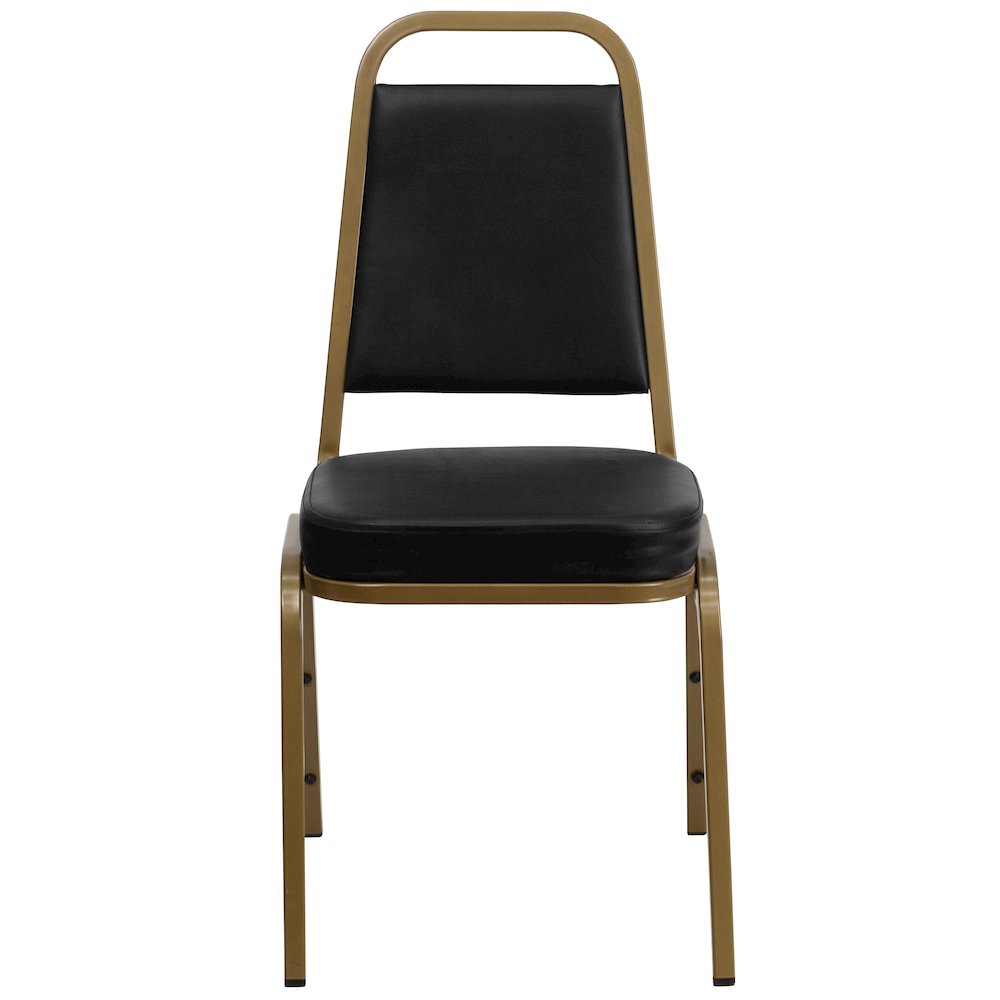 Trapezoidal Back Stacking Banquet Chair in Black Vinyl - Gold Frame. Picture 5