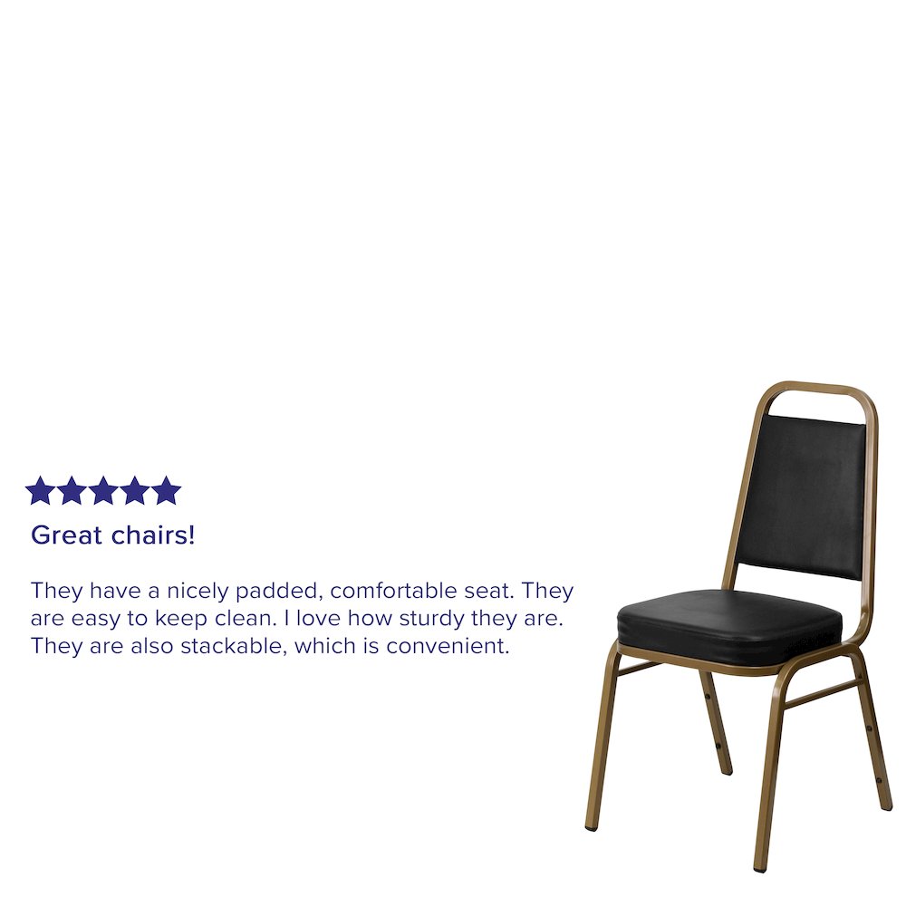 Trapezoidal Back Stacking Banquet Chair in Black Vinyl - Gold Frame. Picture 10