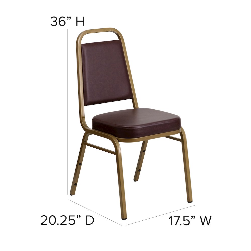 Trapezoidal Back Stacking Banquet Chair in Brown Vinyl - Gold Frame. Picture 5