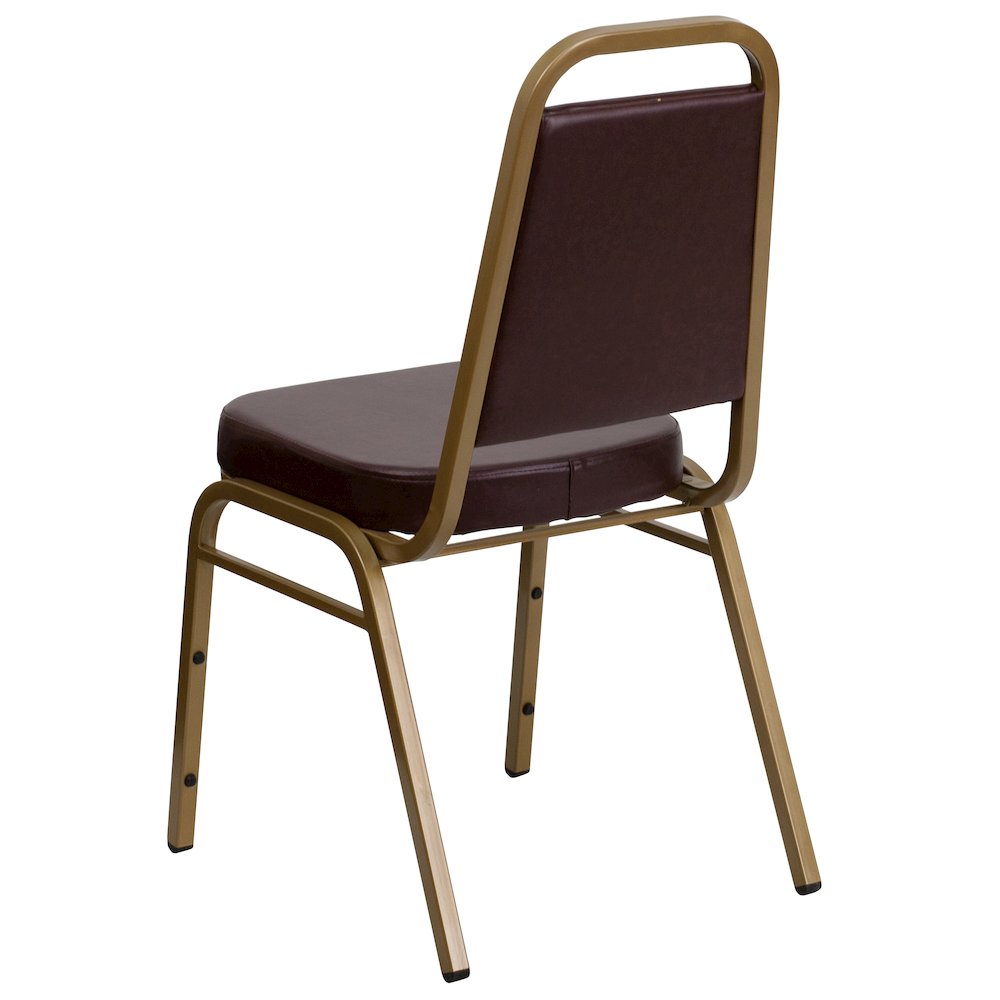 Trapezoidal Back Stacking Banquet Chair in Brown Vinyl - Gold Frame. Picture 6