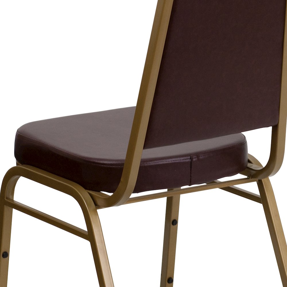 Trapezoidal Back Stacking Banquet Chair in Brown Vinyl - Gold Frame. Picture 10