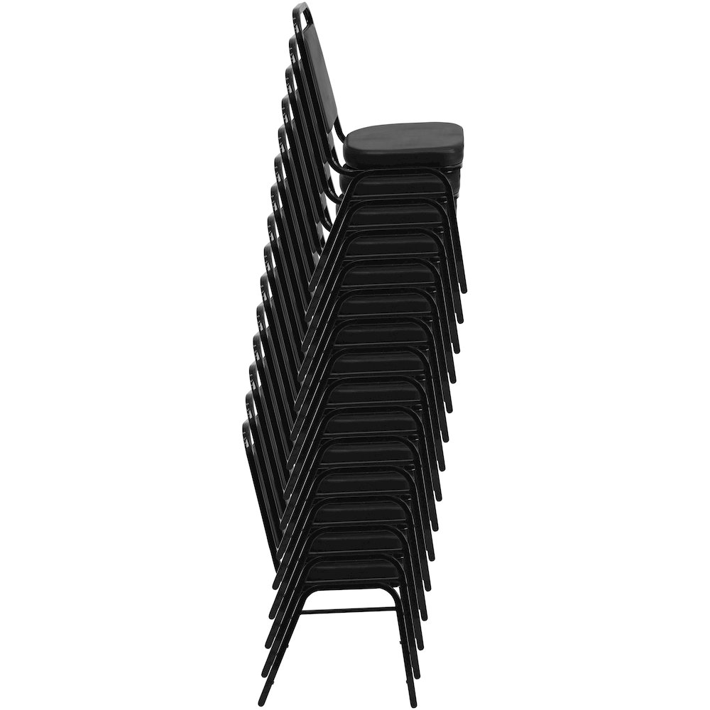 Trapezoidal Back Stacking Banquet Chair in Brown Vinyl - Gold Frame. Picture 7