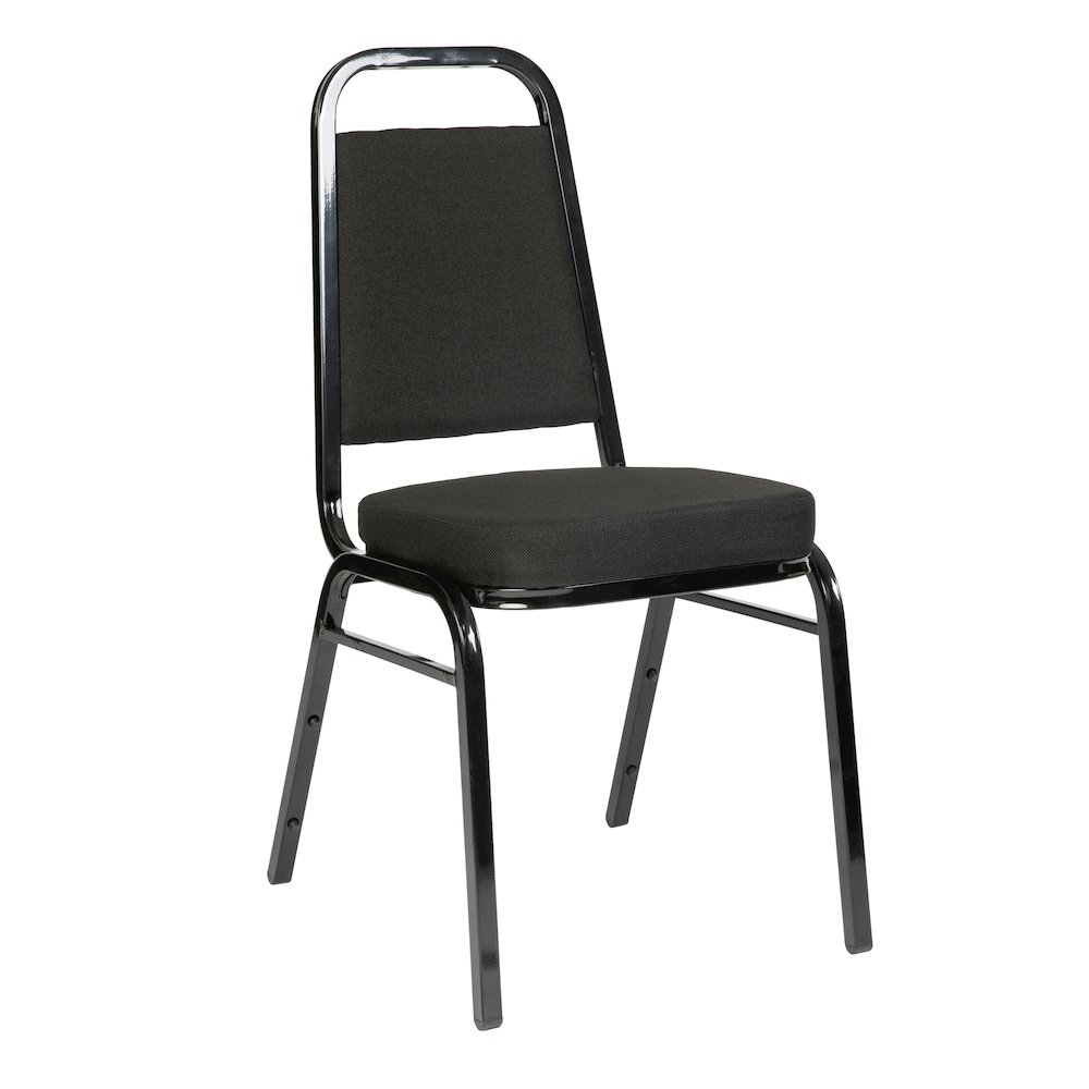 Trapezoidal Back Stacking Banquet Chair with Black Fabric, Black Frame. Picture 1