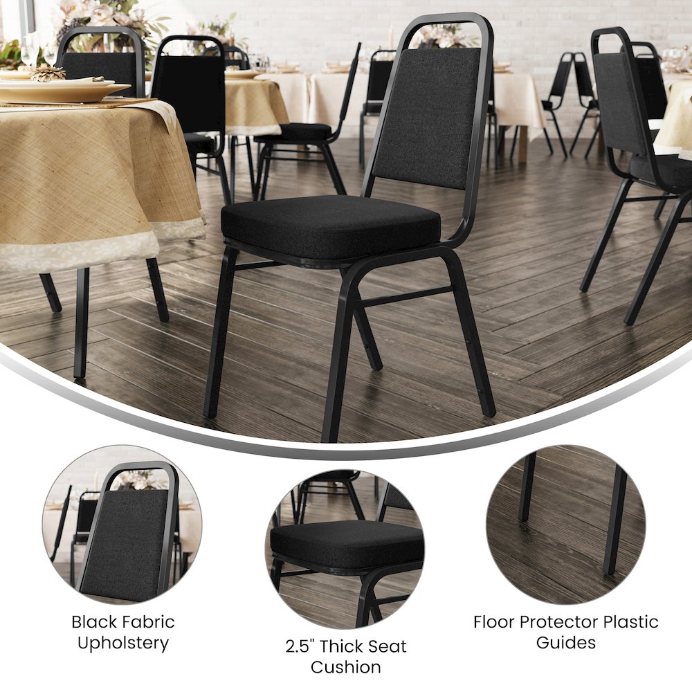 Trapezoidal Back Stacking Banquet Chair with Black Fabric, Black Frame. Picture 2