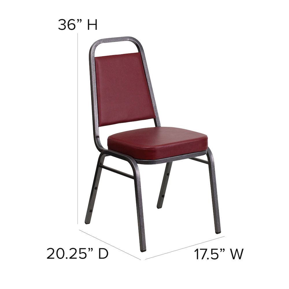 Trapezoidal Back Stacking Banquet Chair in Burgundy Vinyl - Silver Vein Frame. Picture 6