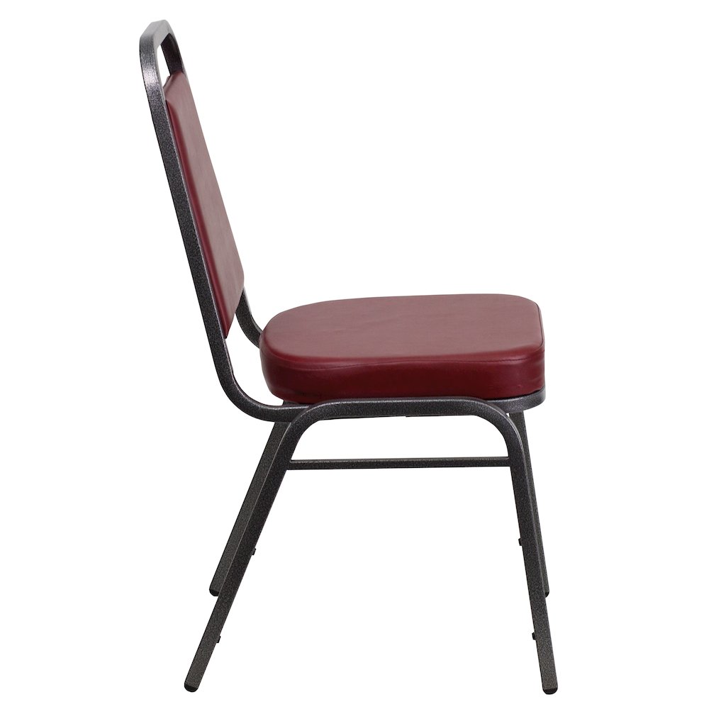 Trapezoidal Back Stacking Banquet Chair in Burgundy Vinyl - Silver Vein Frame. Picture 9