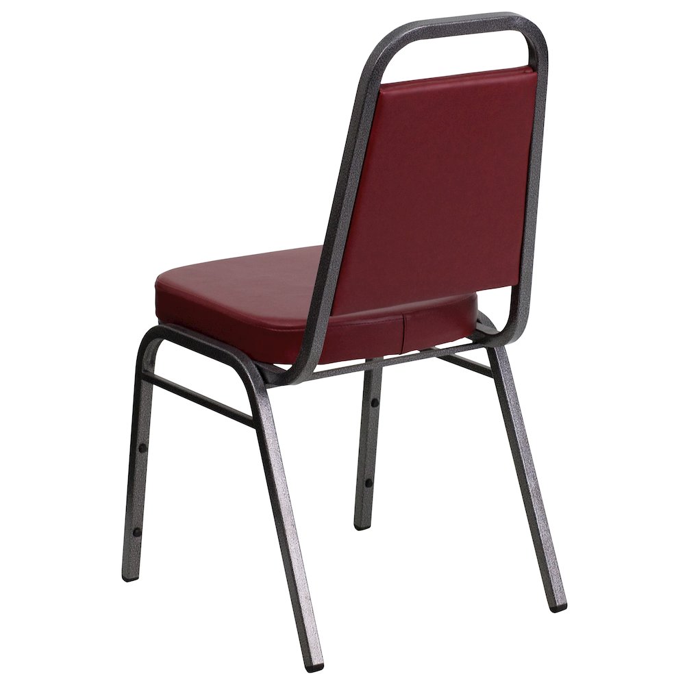Trapezoidal Back Stacking Banquet Chair in Burgundy Vinyl - Silver Vein Frame. Picture 7