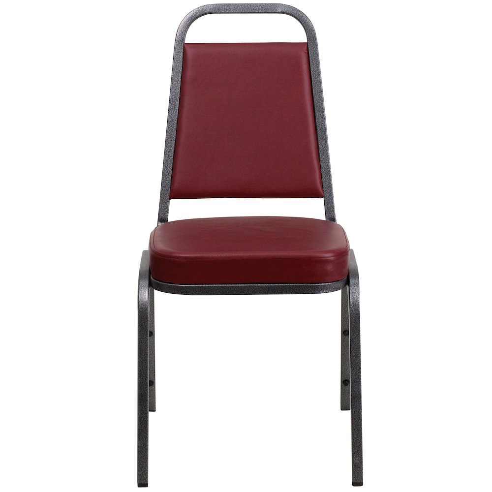 Trapezoidal Back Stacking Banquet Chair in Burgundy Vinyl - Silver Vein Frame. Picture 10