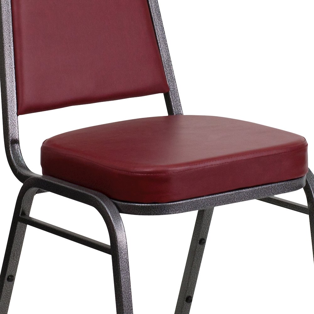 Trapezoidal Back Stacking Banquet Chair in Burgundy Vinyl - Silver Vein Frame. Picture 12