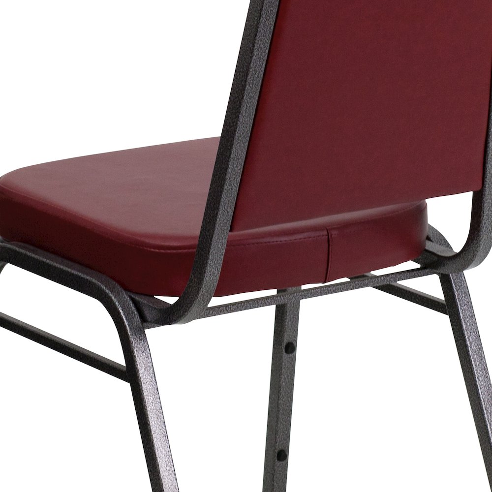 Trapezoidal Back Stacking Banquet Chair in Burgundy Vinyl - Silver Vein Frame. Picture 11