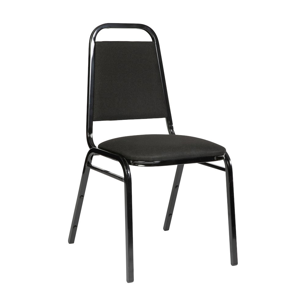 Trapezoidal Back Stacking Banquet Chair in Black Fabric - Black Frame. Picture 1