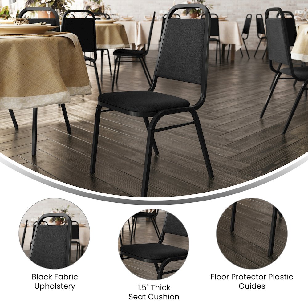 Trapezoidal Back Stacking Banquet Chair in Black Fabric - Black Frame. Picture 2