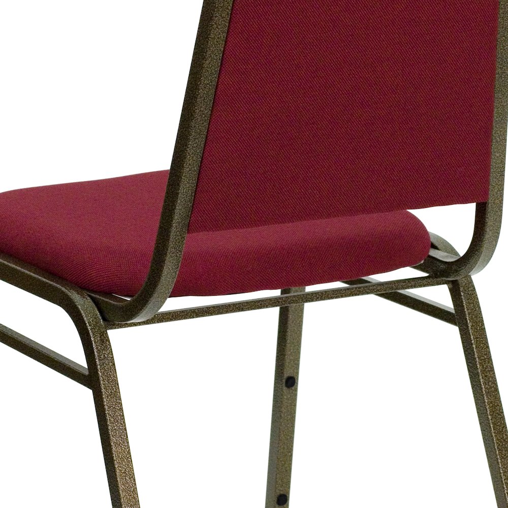 Trapezoidal Back Stacking Banquet Chair in Burgundy Fabric - Gold Vein Frame. Picture 8