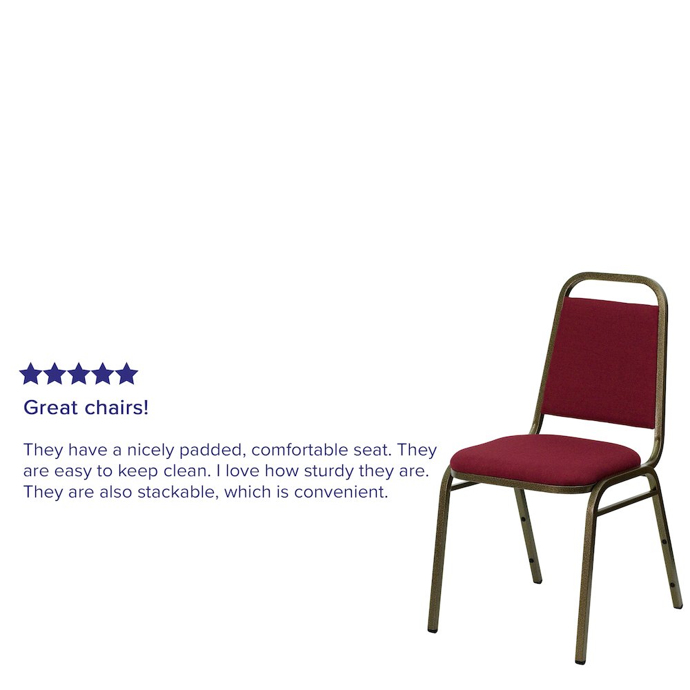 Trapezoidal Back Stacking Banquet Chair in Burgundy Fabric - Gold Vein Frame. Picture 10