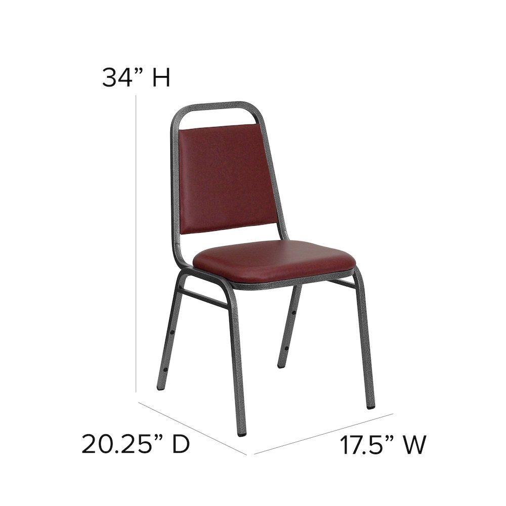 Trapezoidal Back Stacking Banquet Chair in Burgundy Vinyl - Silver Vein Frame. Picture 6