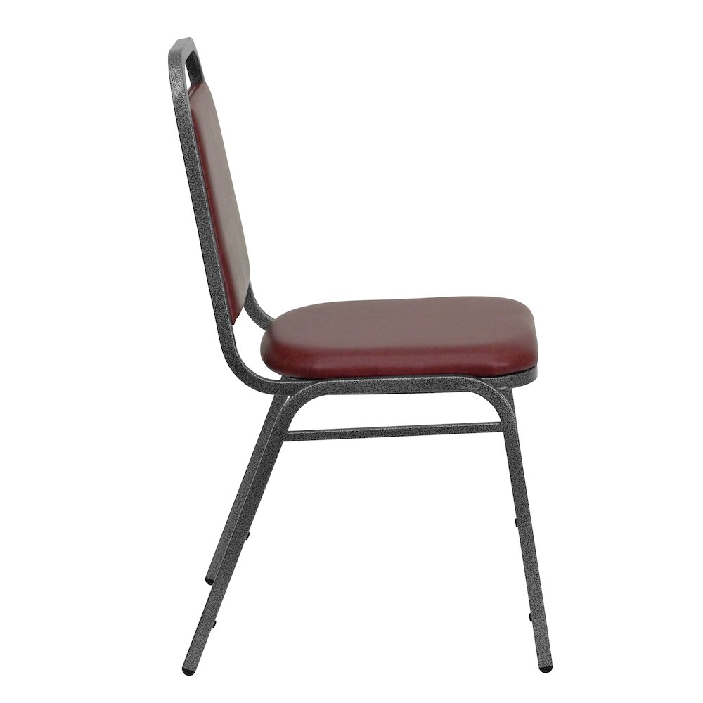 Trapezoidal Back Stacking Banquet Chair in Burgundy Vinyl - Silver Vein Frame. Picture 9