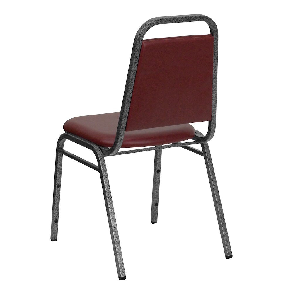 Trapezoidal Back Stacking Banquet Chair in Burgundy Vinyl - Silver Vein Frame. Picture 7