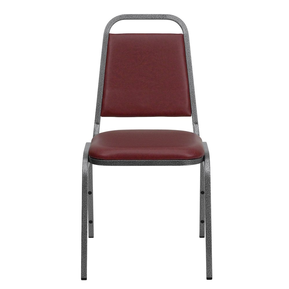 Trapezoidal Back Stacking Banquet Chair in Burgundy Vinyl - Silver Vein Frame. Picture 10