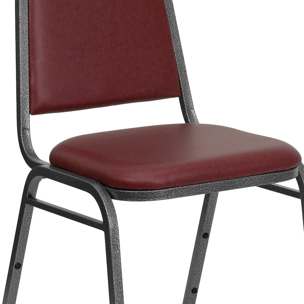 Trapezoidal Back Stacking Banquet Chair in Burgundy Vinyl - Silver Vein Frame. Picture 12