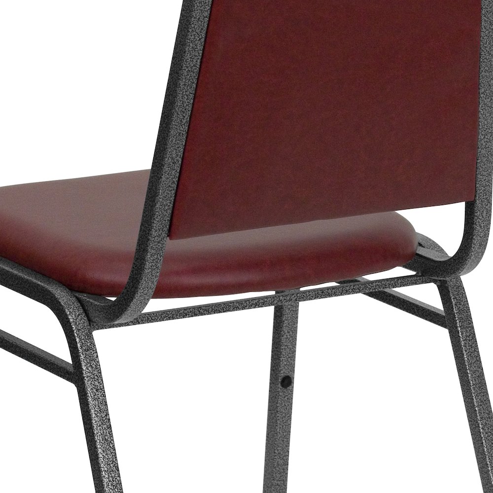 Trapezoidal Back Stacking Banquet Chair in Burgundy Vinyl - Silver Vein Frame. Picture 11