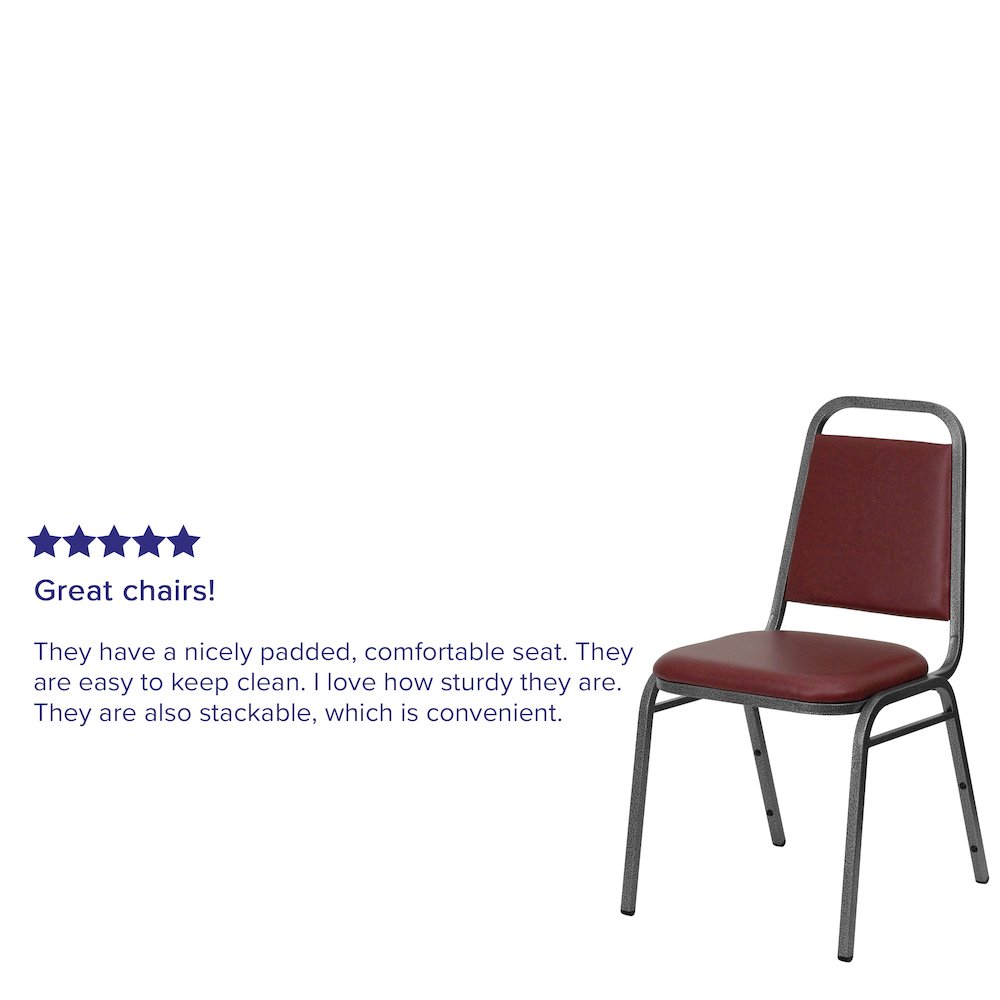 Trapezoidal Back Stacking Banquet Chair in Burgundy Vinyl - Silver Vein Frame. Picture 4