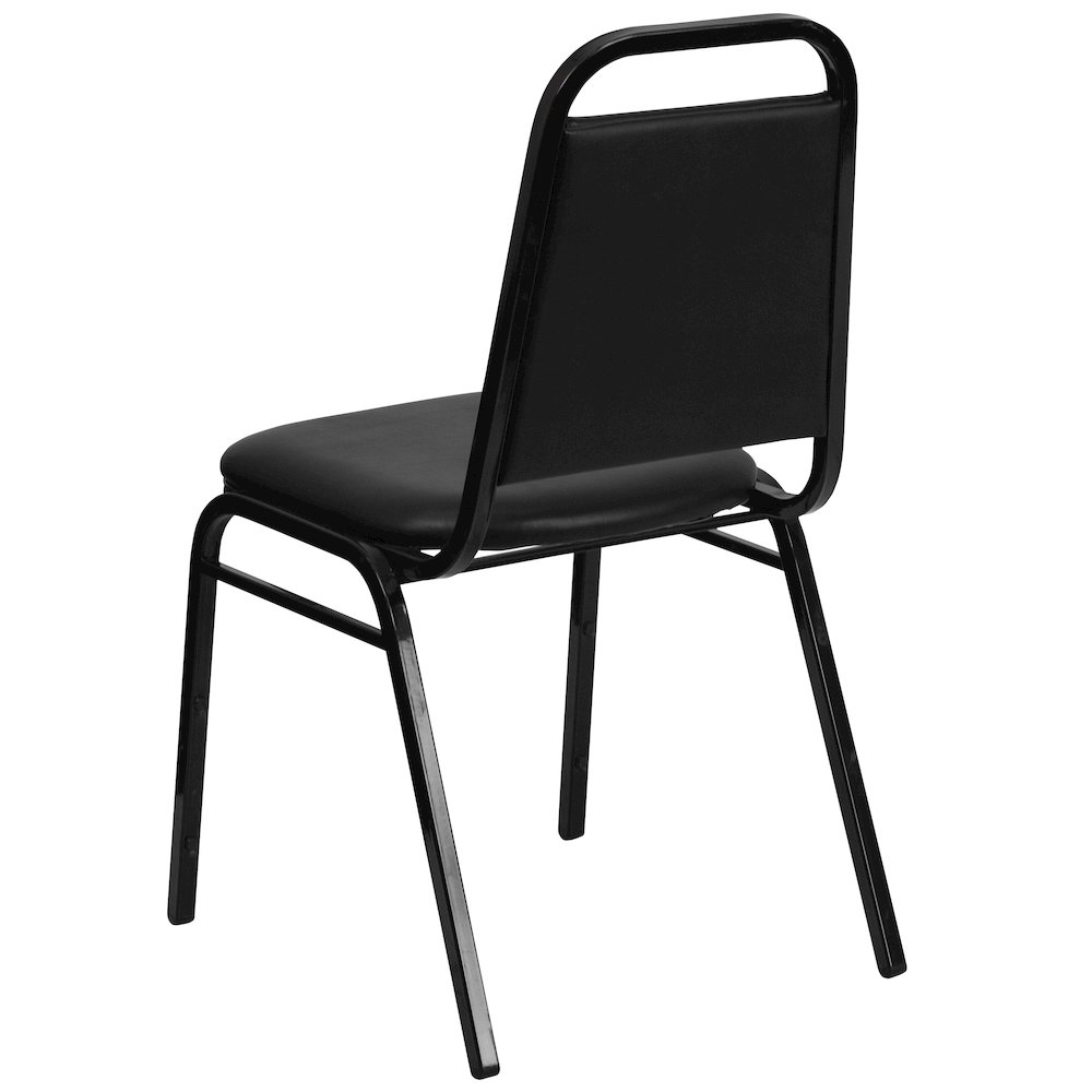 Trapezoidal Back Stacking Banquet Chair in Black Vinyl - Black Frame with 1.5" Thick Seat. Picture 4
