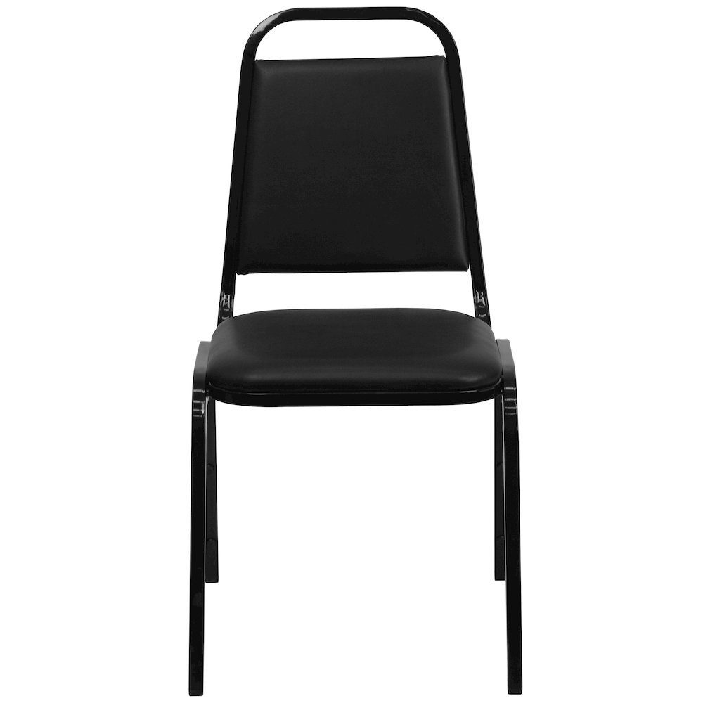Trapezoidal Back Stacking Banquet Chair in Black Vinyl - Black Frame with 1.5" Thick Seat. Picture 5