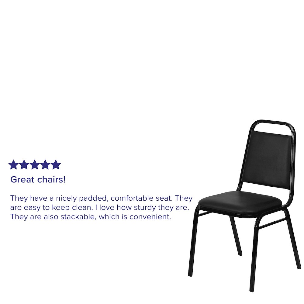 Trapezoidal Back Stacking Banquet Chair in Black Vinyl - Black Frame with 1.5" Thick Seat. Picture 10