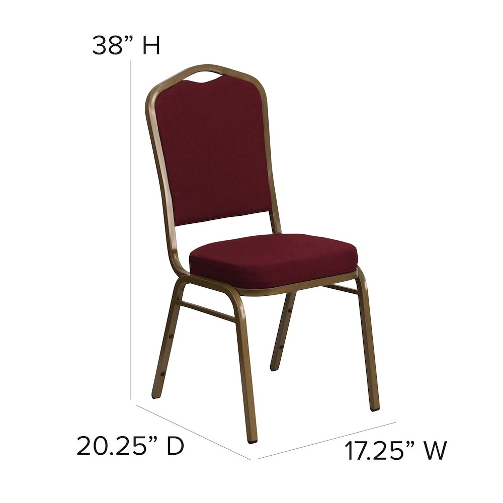 Crown Back Stacking Banquet Chair in Burgundy Fabric - Gold Frame. Picture 5