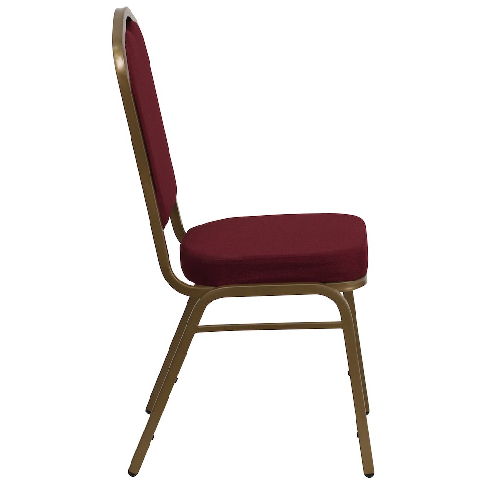 Crown Back Stacking Banquet Chair in Burgundy Fabric - Gold Frame. Picture 8